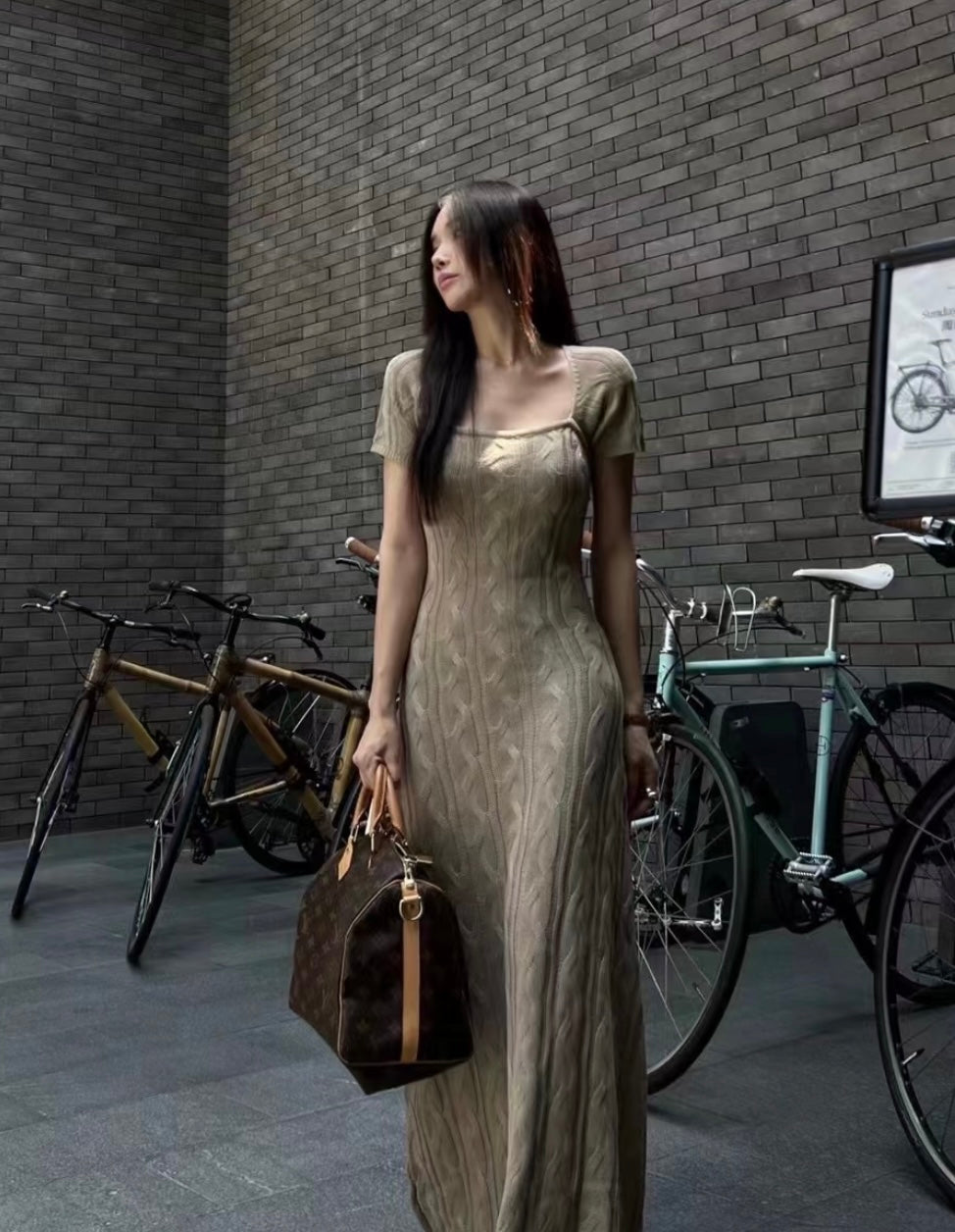 Brown Thick Knitted Maxi Long Dress