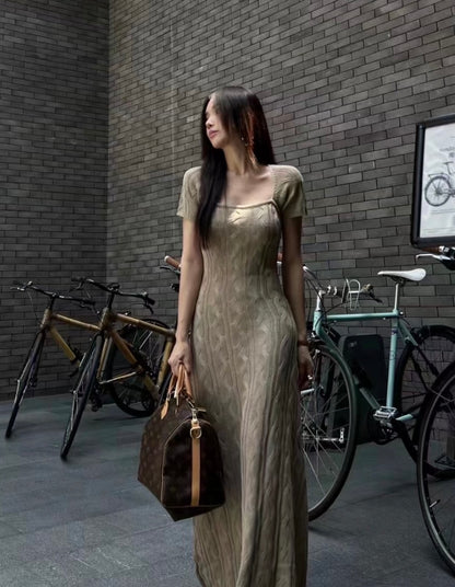 Brown Thick Knitted Maxi Long Dress