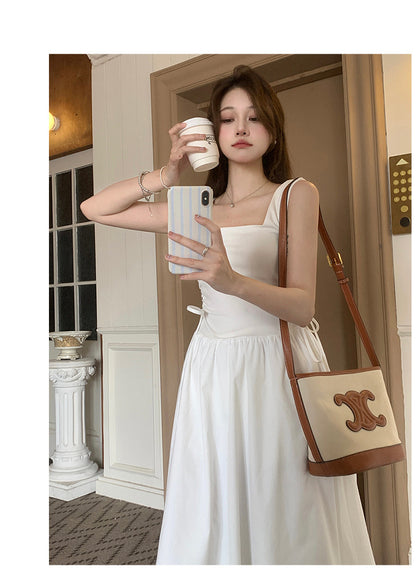 Side Tie Sleeveless White Long Dress