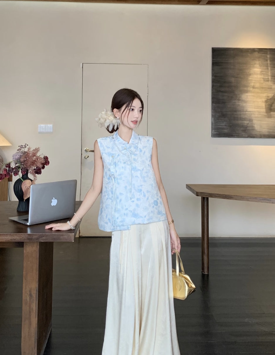 Blue Flo Cheongsam Vest Top