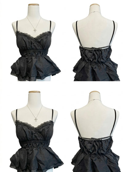 Mix Lace Strap Top (Black, White)