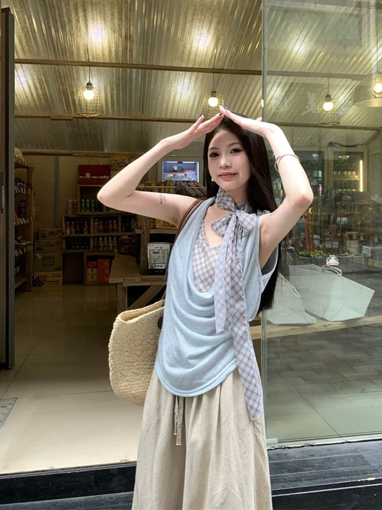 Sleeveless Blue Grey Top