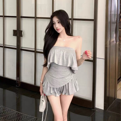 Grey Top + Mini Short Two Pieces Set