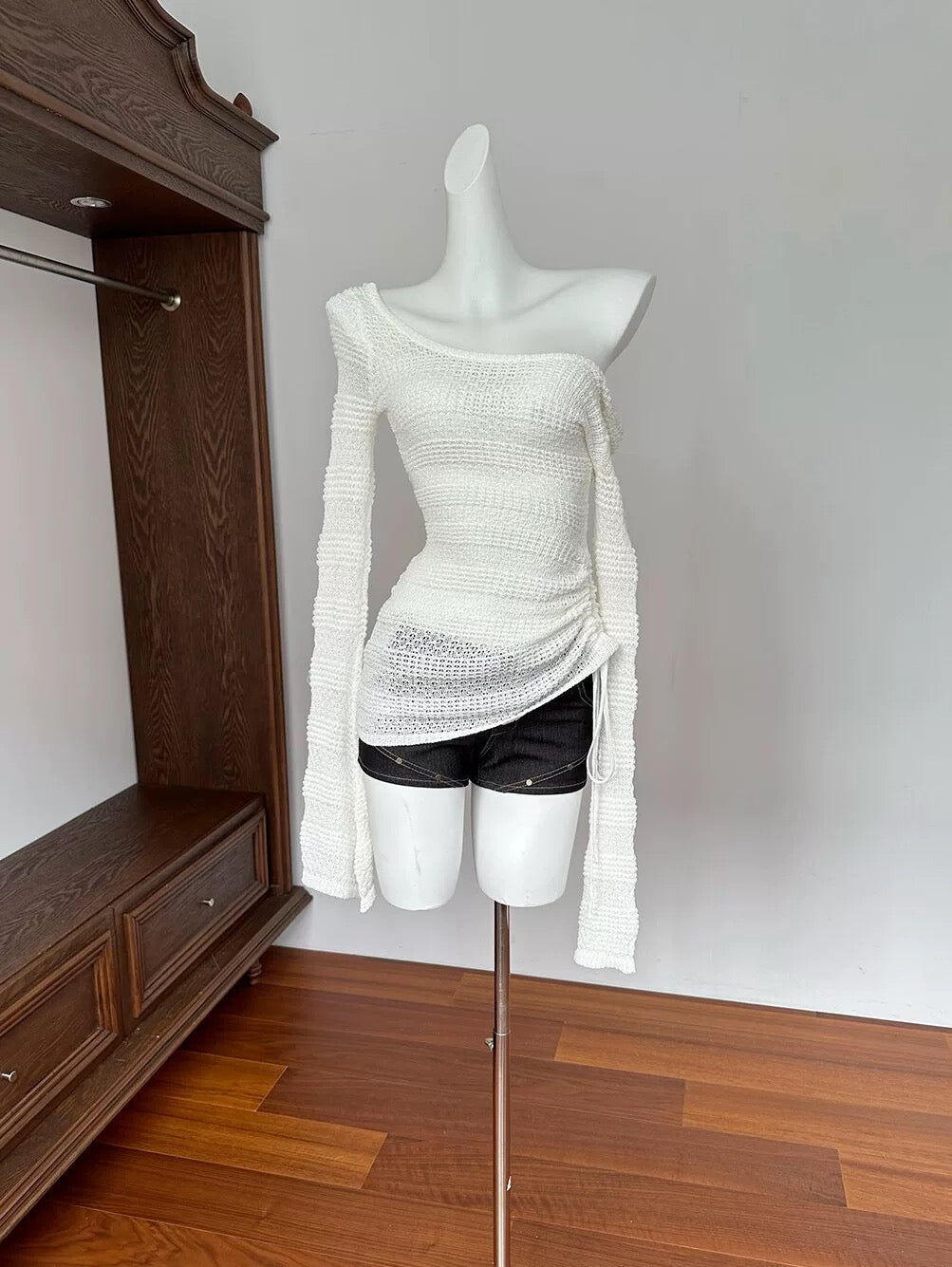 U Collar Knitted Long Sleeve Two Piece Set (S)
