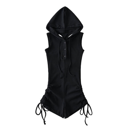 Sleevless Hat Romper (Black,Grey)