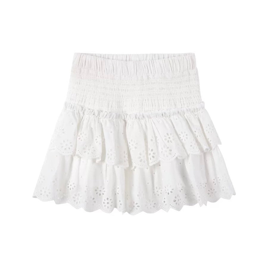 High Waist White Layered Skirt