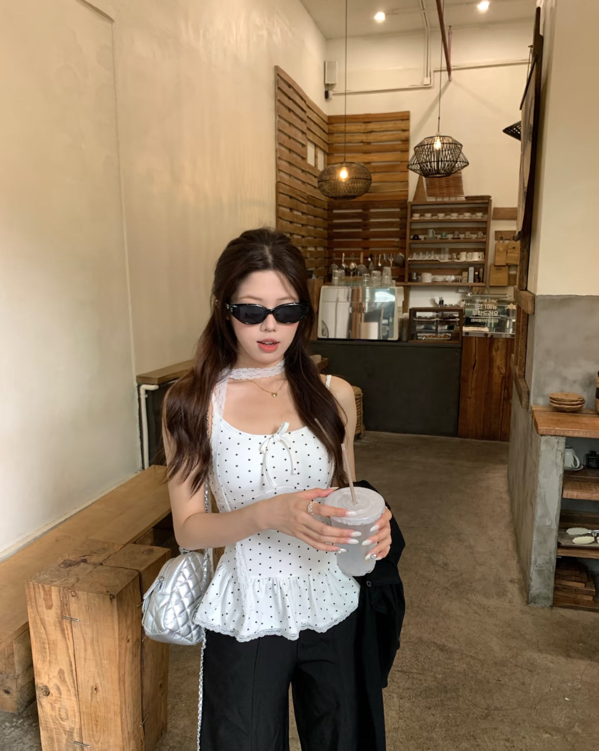 Polka Dot Top With Collar Strap