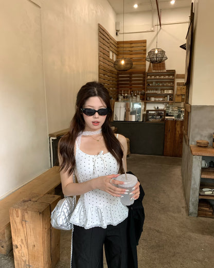 Polka Dot Top With Collar Strap