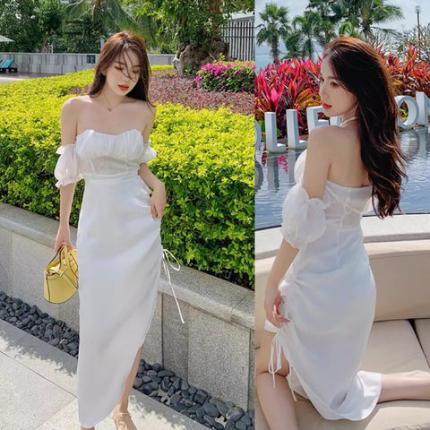 Off Shoulder Lacey White Dress (S)
