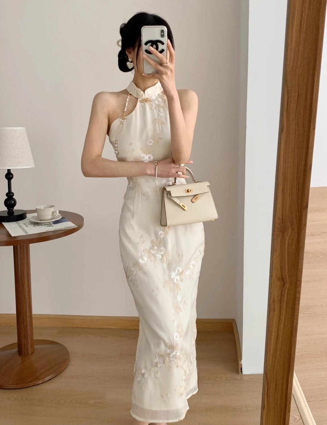 Beige Cheongsam CD027 Long Dress (S)