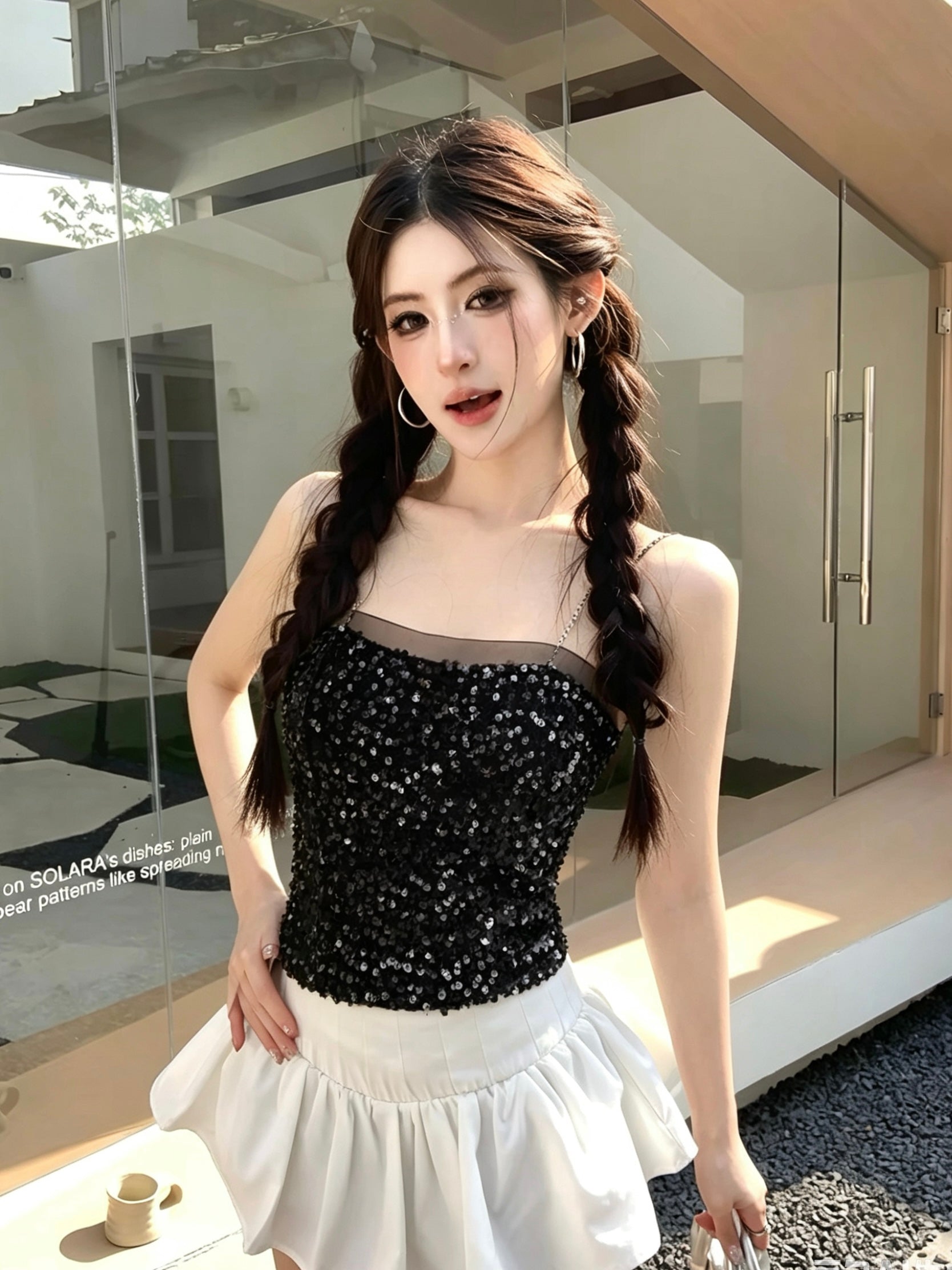 Shiny Strap Mesh Tube Top