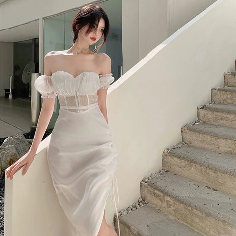 Off Shoulder Lacey White Dress   (M)