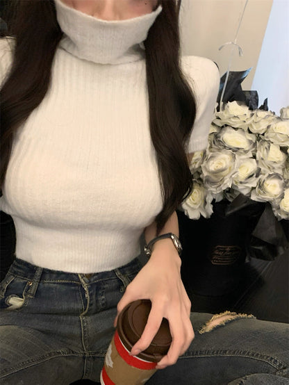 White Short Sleeve Knitted Top