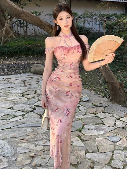 Pink Cheongsam CD044 Long Dress (S, M)