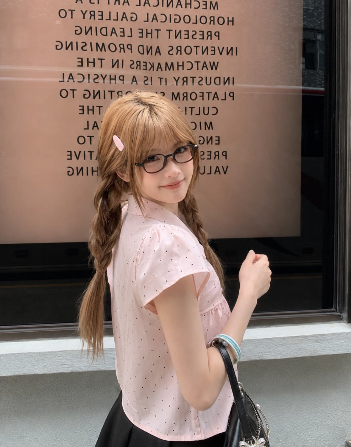 Grey Dot Pink Top (S, M)