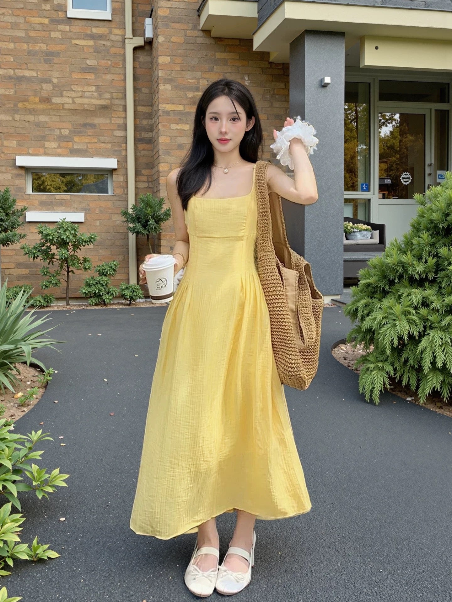 Strap Yellow Long Dress