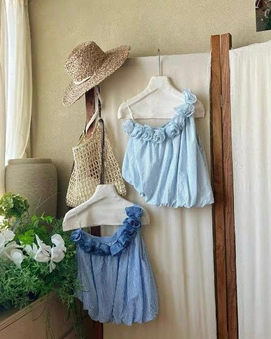3D Rose Collar Off Side Shoulder Top