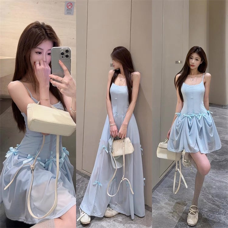 Blue Mini Ribbons Long Dress