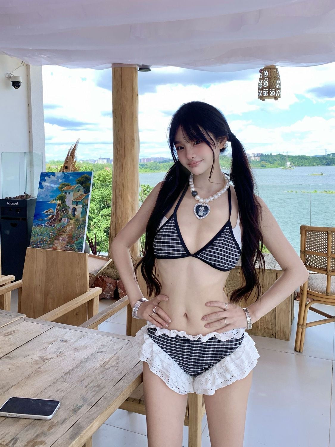 Black Ginham Bikini BK40 Two Piece Set