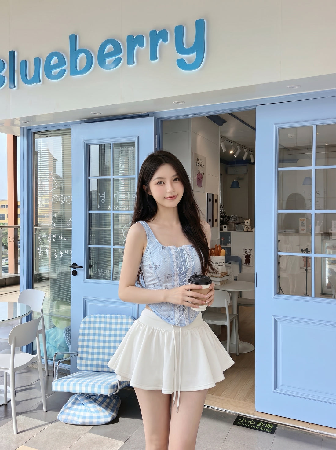 Blue Butterflies Mesh Top