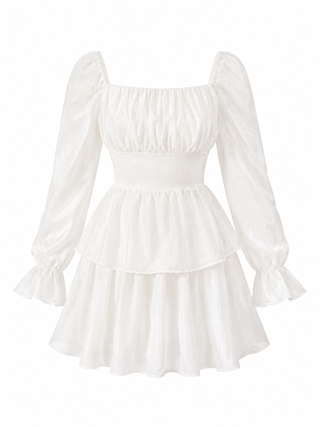 Long Puff Sleeve Two Wear White Dress