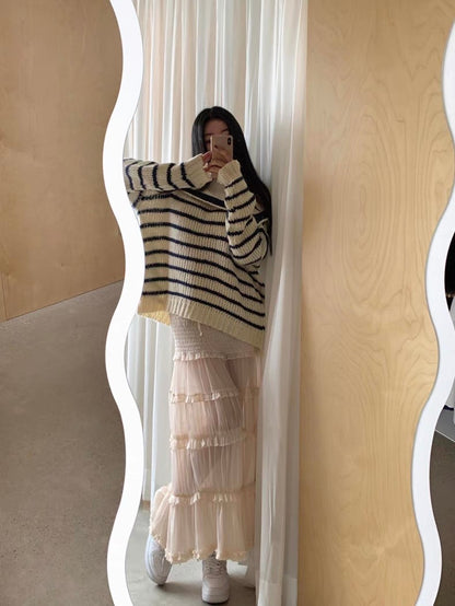 Khaki Layered Long Skirt