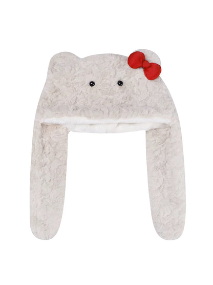 Red Bow Teddy Milktea Fuzzy Hat