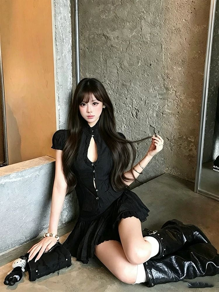 Black Top + Skort Two Piece Set (S, M)
