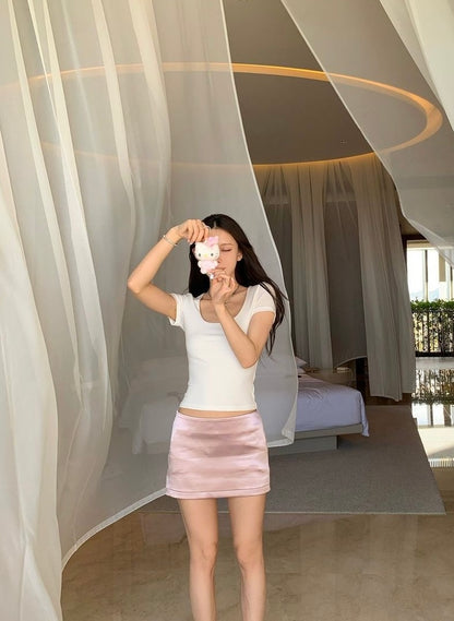 Middle Low Waist Satin Mini Skirt SK37