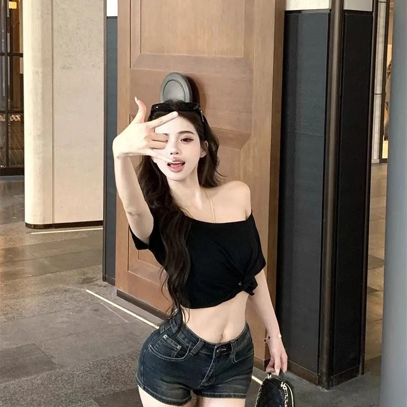 Basic Off Side Shoulder Crop Top (White, Grey, Black)