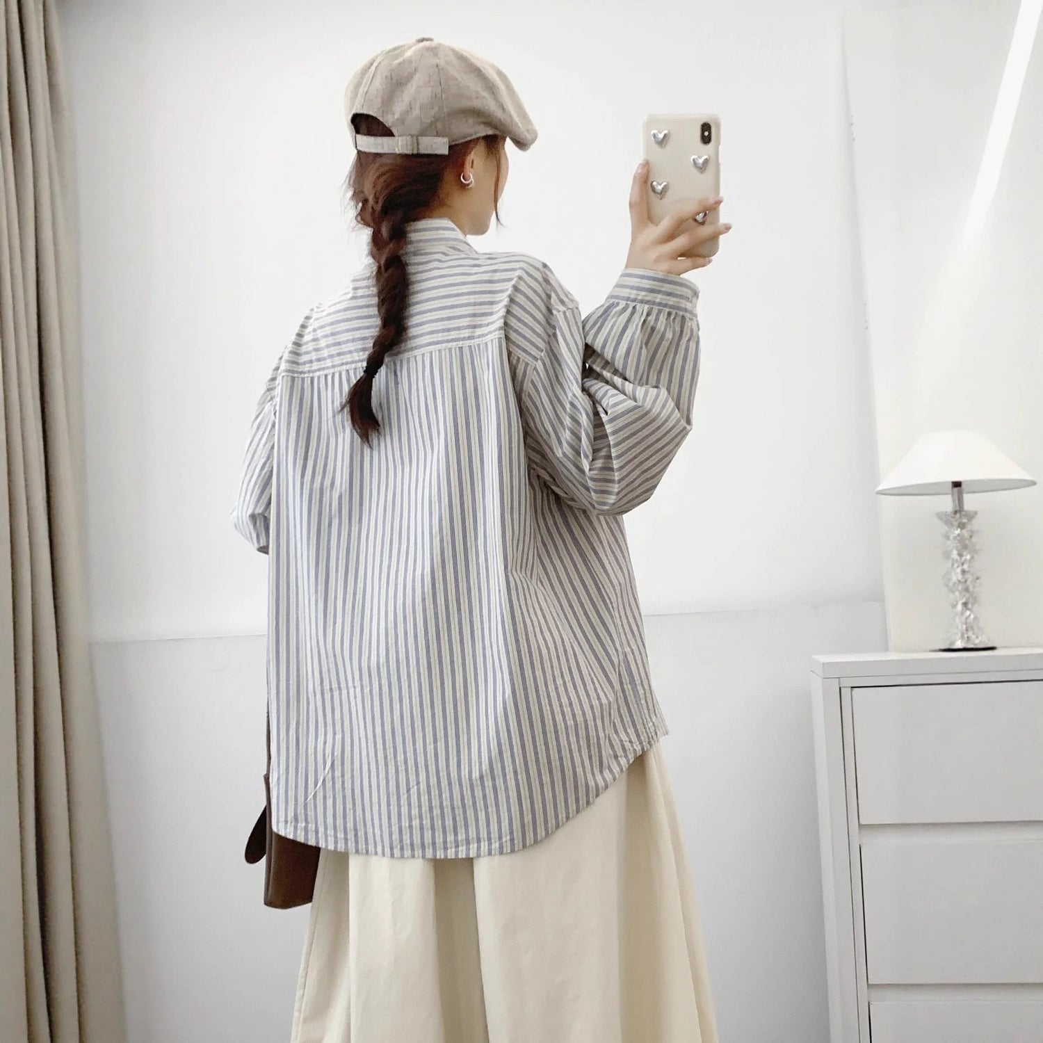 Color Button Stripe Long Sleeve Shirt