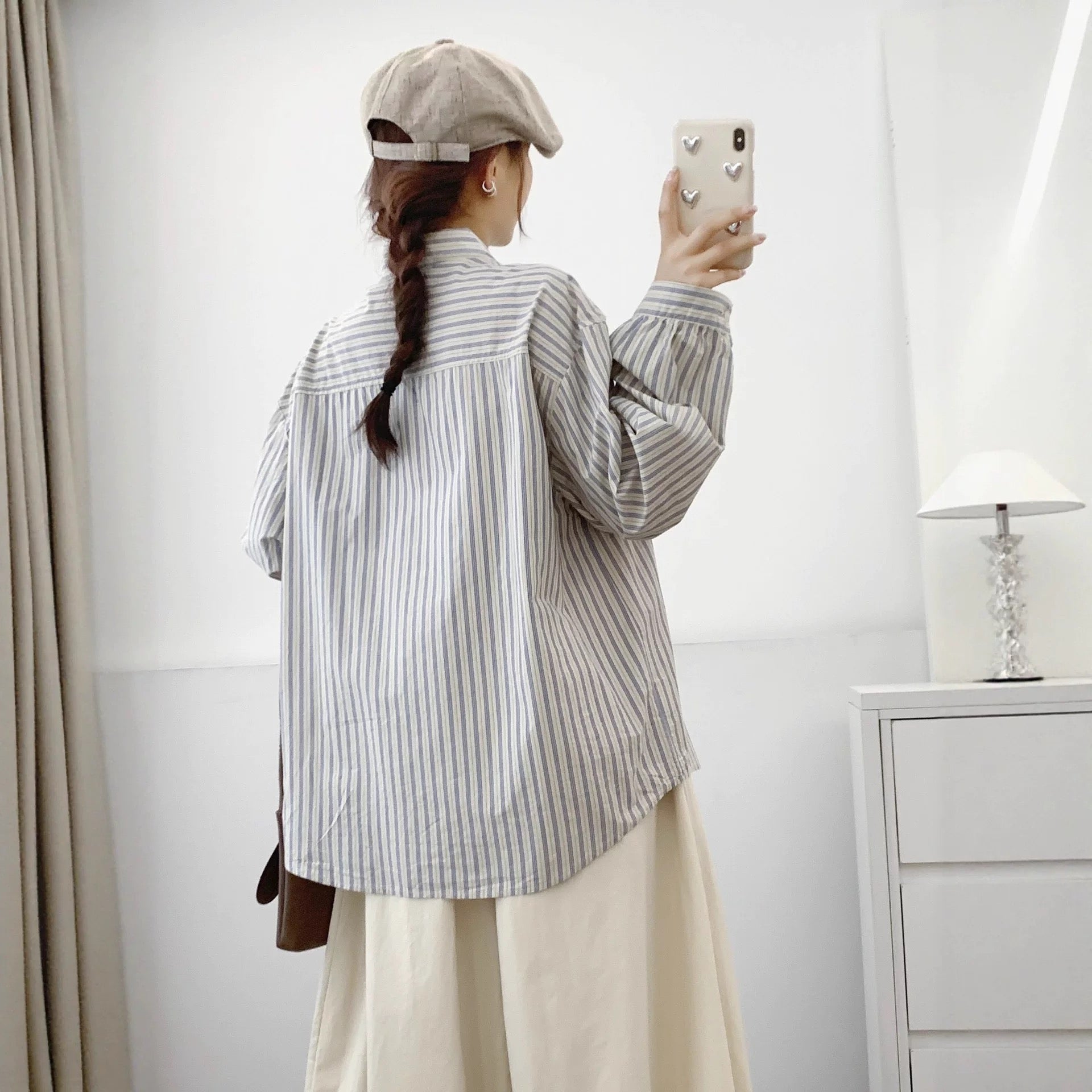 Color Button Stripe Long Sleeve Shirt
