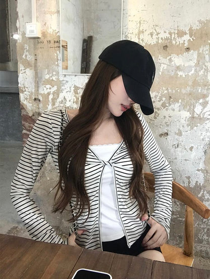 Stripe White Long Sleeve Top