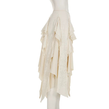 Creamy Unequal Mix Lace Long Skirt
