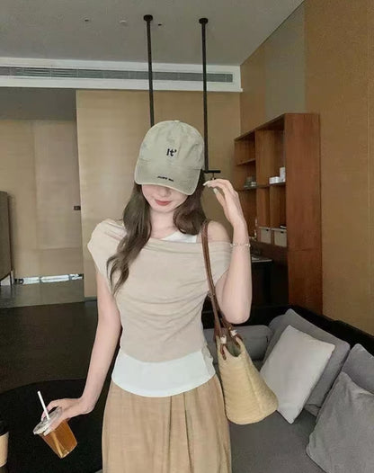 Khaki Mix White Knitted Top