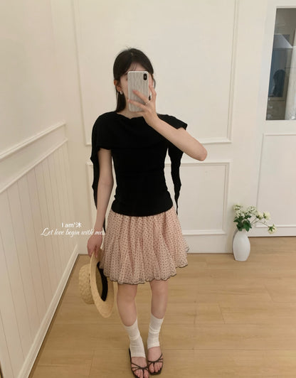 Peach Pink High Waist Polka Dot Mesh Skirt SK39