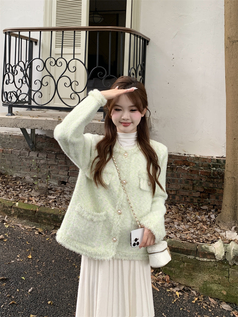 Milky Mint Fuzzy Cardigan Top