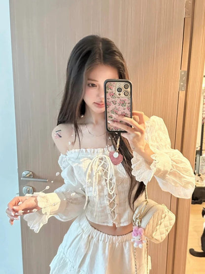 Long Puff Sleeve White Top