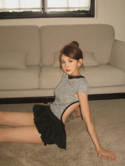 Bareback Grey Inner Suit + Black Skort Two Pieces Set