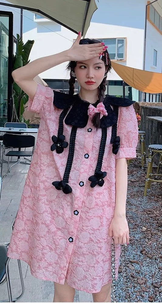 Oversize Barbie Pink Black Collar Dress