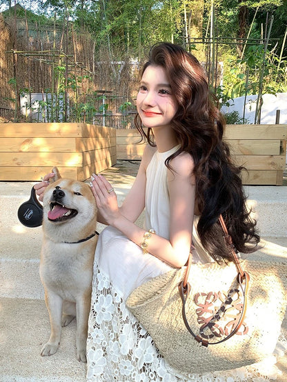 Beige Embroidery Floral Long Dress