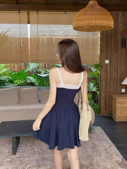 Laces Strap Navy Mini Dress