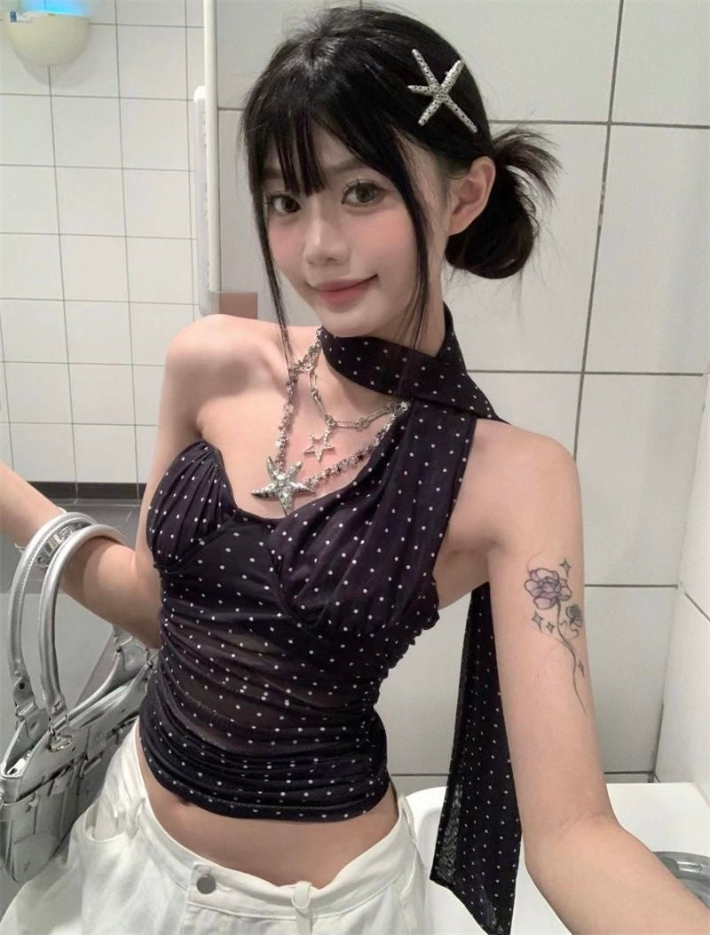 Polka Dot Tube Mesh Top Strap T009