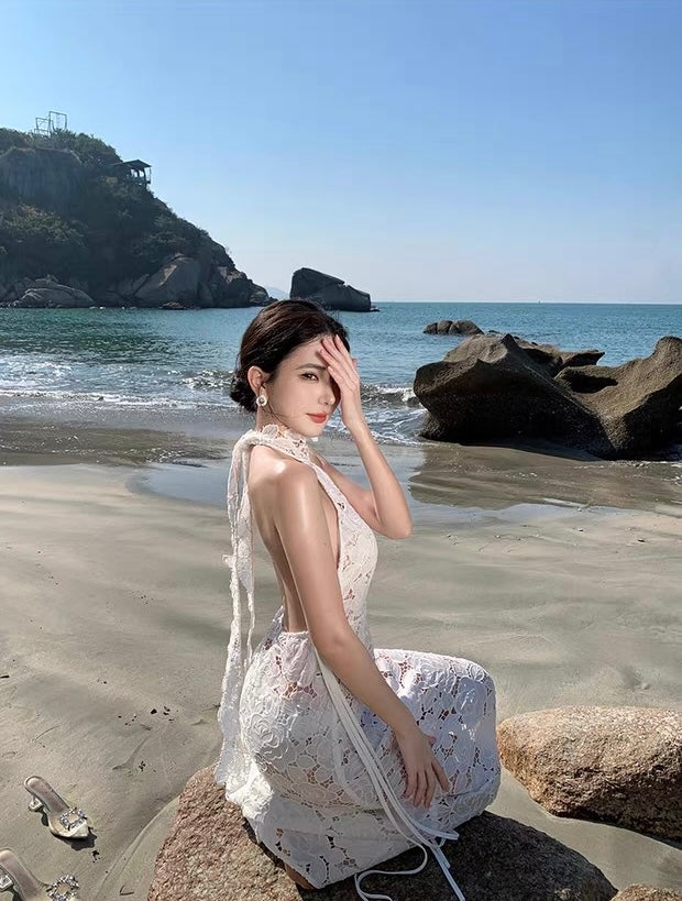 White Embroidery Maxi Long Dress