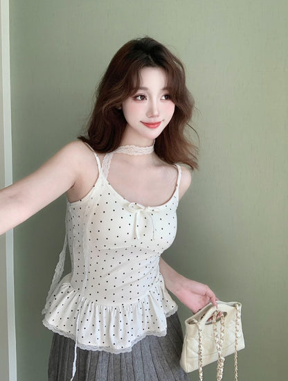 Polka Dot Top With Collar Strap