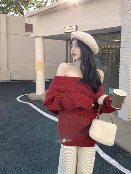 Off Shoulder Knitted Long Sleeve Top