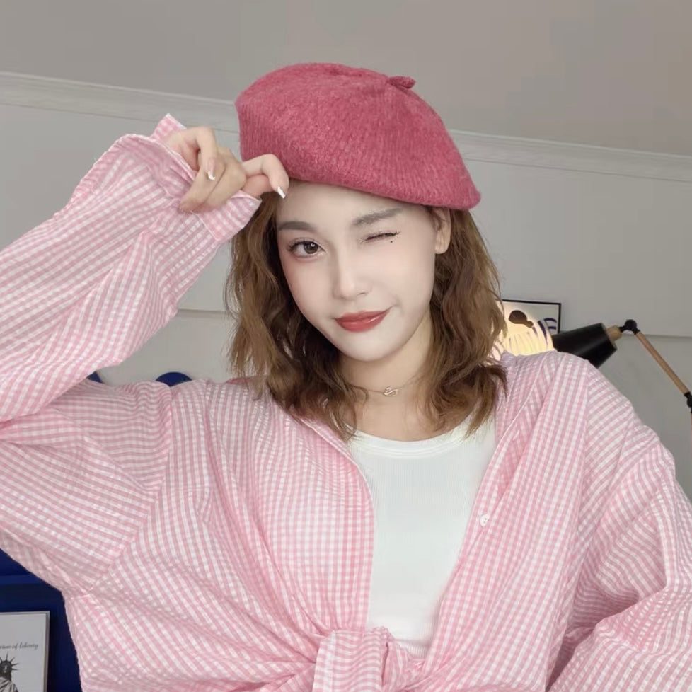 H04 Knitted Beret Hat (Pink)