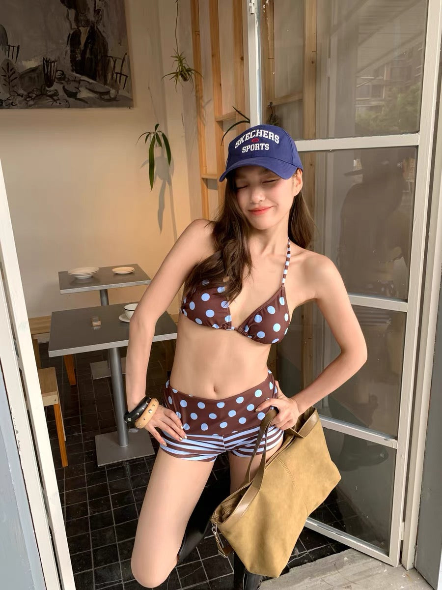 Blue Polka Dot Bikini BK57 Two Piece Set (S, M)