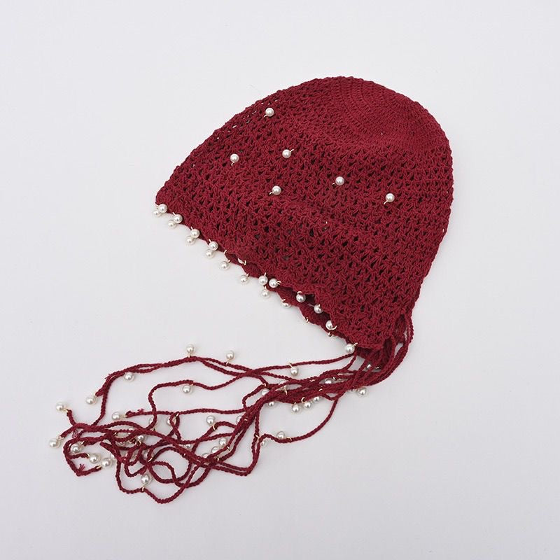H11 Pearls Straps Knitted Embroidery Hat