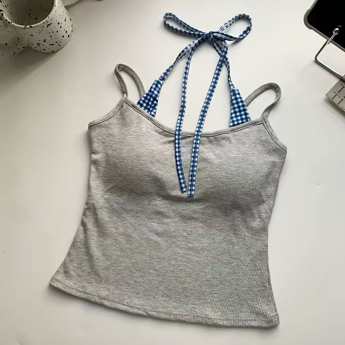 Grey Blue Strap Top